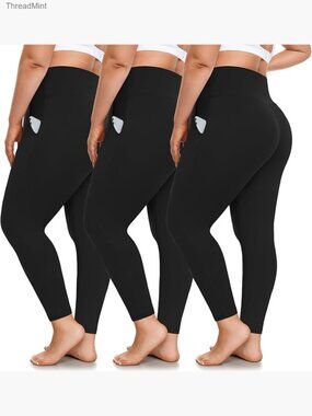 Plus Size High Waisted Tummy Control Leggings with Pockets 1X-4X